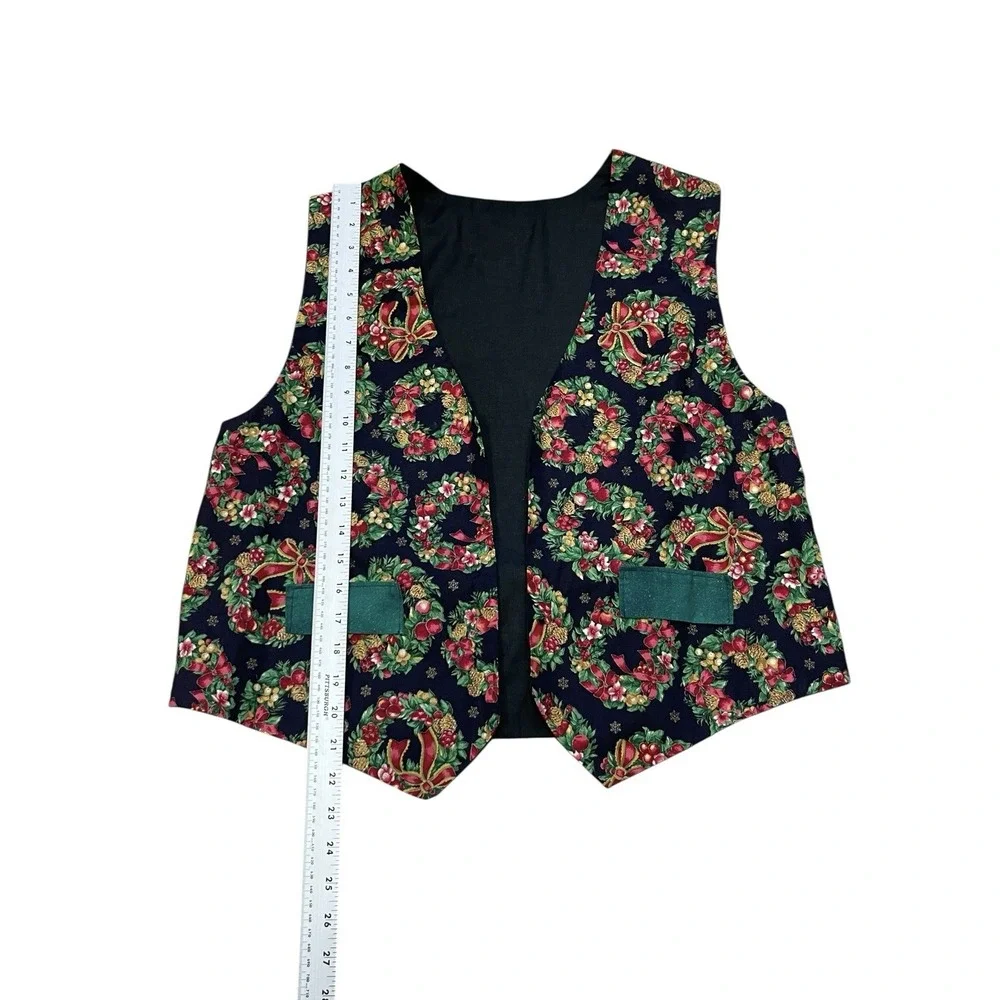 Christmas Festive Holiday‎ Vest Homemade Handmade Womens One Size Wreath Green